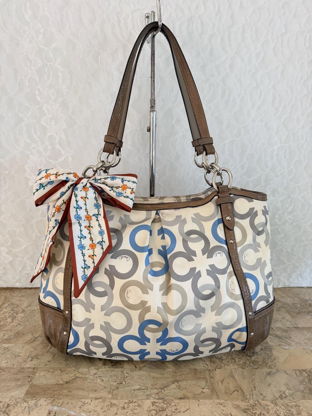 COACH Alexandra sateen signature scarf leather tote shoulder bag F20806